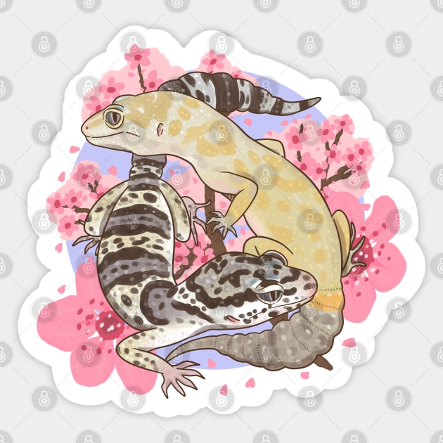 Leopard Geckos and Sakura Sticker by starrypaige